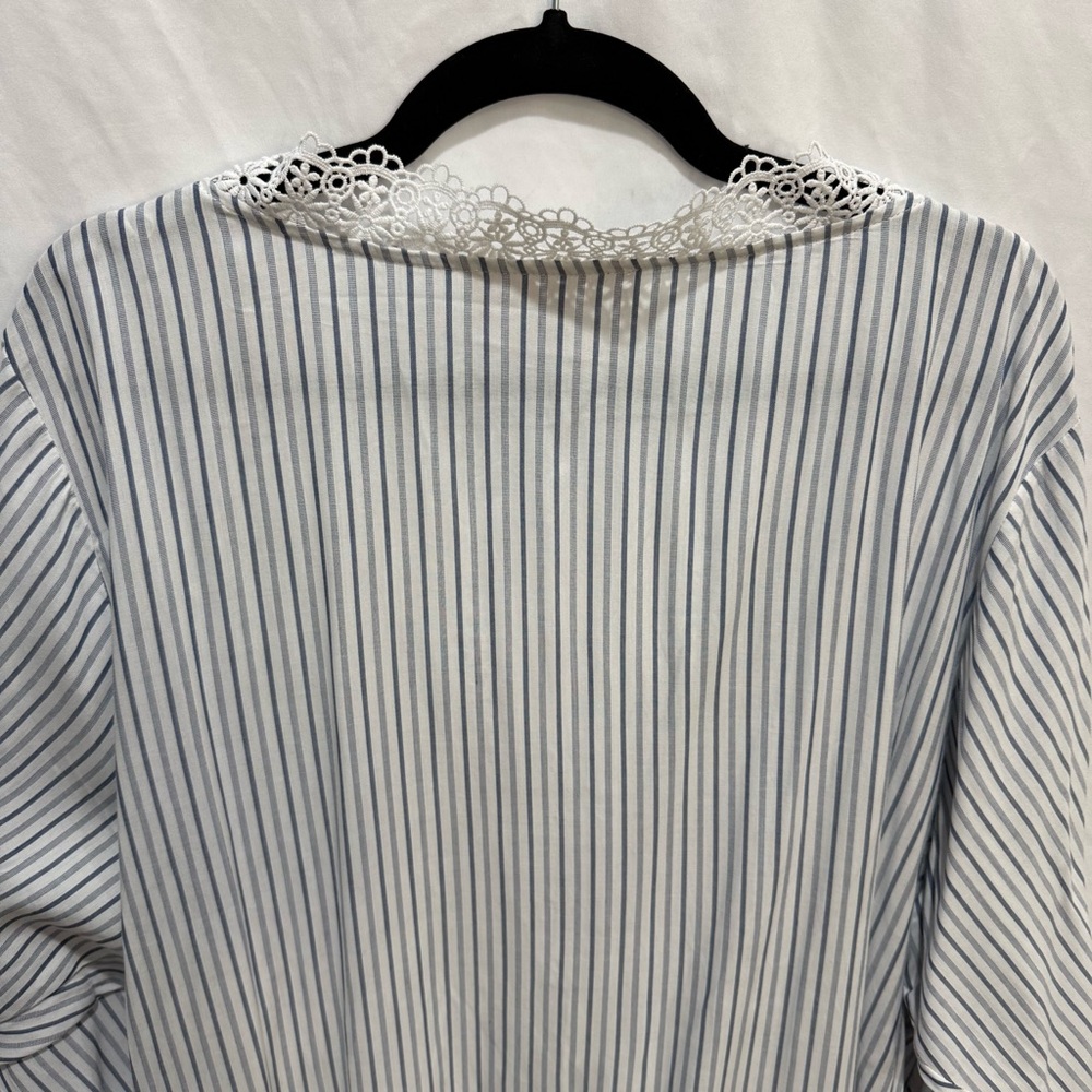 Catherine Malandrino 3X Striped Boho Blouse Lace Trim Top Cottagecore Coastal‎ - Picture 12 of 15